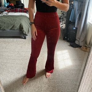 Red velour flare pant